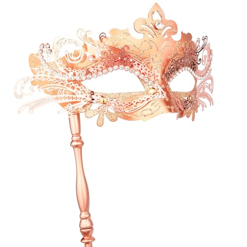 Hoshin Maskenmaske mit Stock, Mardi Gras Deecorations Venezianische Masken für Damen（Roségold） von Hoshin