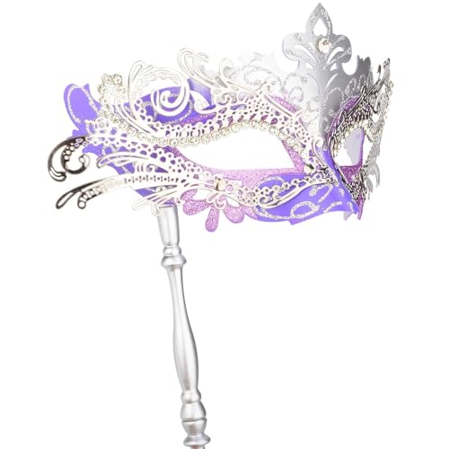 Hoshin Maskenmaske mit Stock, Mardi Gras Deecorations Venezianische Masken für Damen (Lila & Silber) von Hoshin