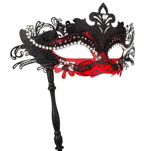 Hoshin Maskenmaske mit Stock, Mardi Gras Deecorations Venezianische Masken für Damen (Rot & Schwarz) von Hoshin
