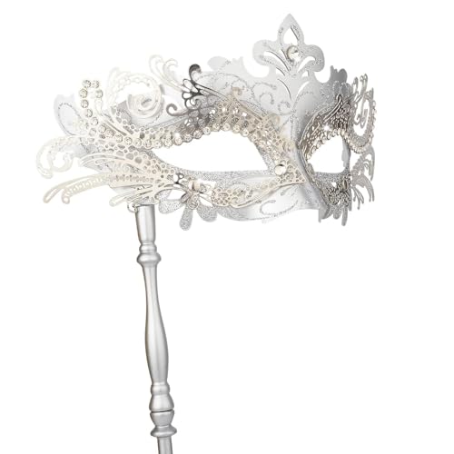 Hoshin Maskenmaske mit Stock, Mardi Gras Deecorations Venezianische Masken für Damen (Silber) von Hoshin