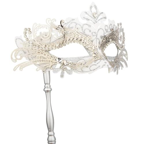 Hoshin Maskenmaske mit Stock, Mardi Gras Deecorations Venezianische Masken für Damen (Weiß) von Hoshin