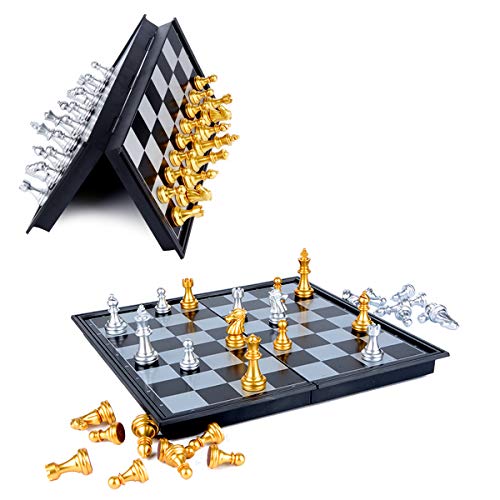 Hoshin Schach Tragbares Classic Faltbares Reise Magnetisches schachspiele mit Aluminiumbeschichtung, 25 x 25 x 2 cm von Hoshin