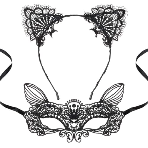 Katzenohren Haarreif und Katzenmaske für Frauen Maskerade Masken Katzenkostüm Damen Zubehör Make Up Party Favors von Hoshin
