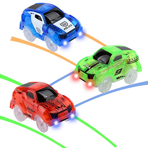 Strax Bahn Auto, Carrera Strax Autos Leuchtendes Spielzeugautos Rennstreckenzubehör Kompatibel mit Magic Tracks Glow Track Ersatz Jungen und Mädchen-3er Pack (Rennauto) von Hoshin