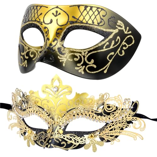 Venezianische Maske für Damen und Herren, Hoshin Maskenball Masken Fasching Kostüm für Ball Venedig Halloween(Gold & Schwarz) von Hoshin