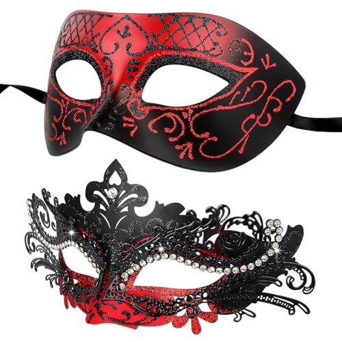 Venezianische Maske für Damen und Herren, Hoshin Maskenball Masken Fasching Kostüm für Ball Venedig Halloween(Rot & Schwarz) von Hoshin