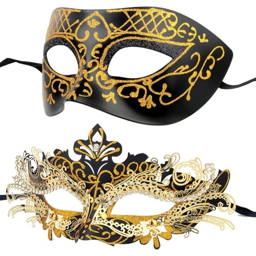 Venezianische Maske für Damen und Herren, Hoshin Maskenball Masken Fasching Kostüm für Ball Venedig Halloween(Schwarz mit goldener Linie) von Hoshin