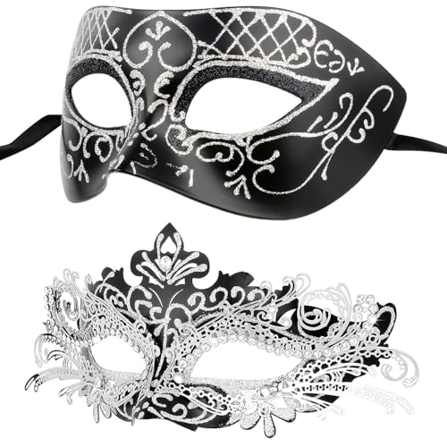 Venezianische Maske für Damen und Herren, Hoshin Maskenball Masken Fasching Kostüm für Ball Venedig Halloween(Schwarz mit silberner Linie) von Hoshin