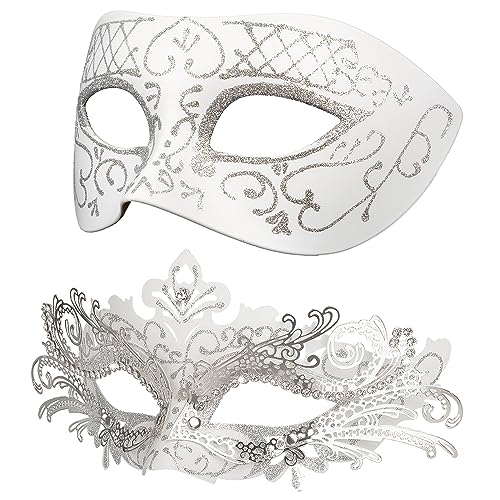 Venezianische Maske für Damen und Herren, Hoshin Maskenball Masken Fasching Kostüm für Ball Venedig Halloween(Weiß mit silberner Linie) von Hoshin