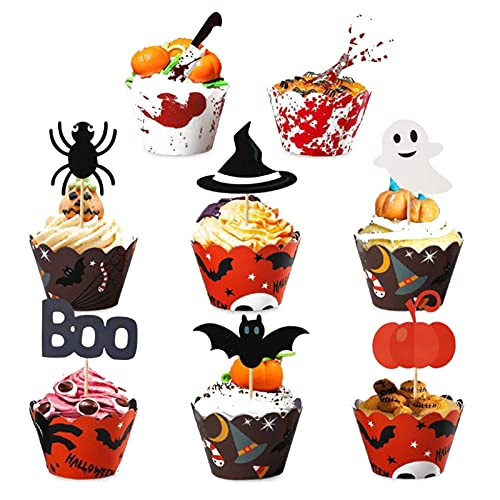 48 Stück Cupcake Toppers, Zahnstocher Cake Topper, Halloween Cupcake Wrappers, Halloween Cupcake Wrapper Dekoration, Geeignet für Kuchen, Muffins, Desserts, Halloween-Mottopartys 48 Stück Cupcake Toppers, Zahnstocher Cake Topper, Halloween Cupcake Wrappers, Halloween Cupcake Wrapper Dekoration, Geeignet für Kuchen, Muffins, Desserts, Halloween-Mottopartys von Hoshisea