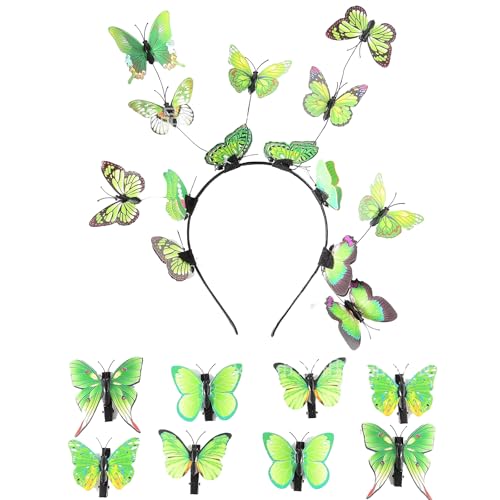 Hoshisea 9 Stücke Schmetterling Haarreif,Schmetterlings-Fascinator Stirnbänder, Schmetterling Haarschmuck Set, für Schmetterlings-Cosplay, Braut Schmetterling Stirnband （Grüner） von Hoshisea