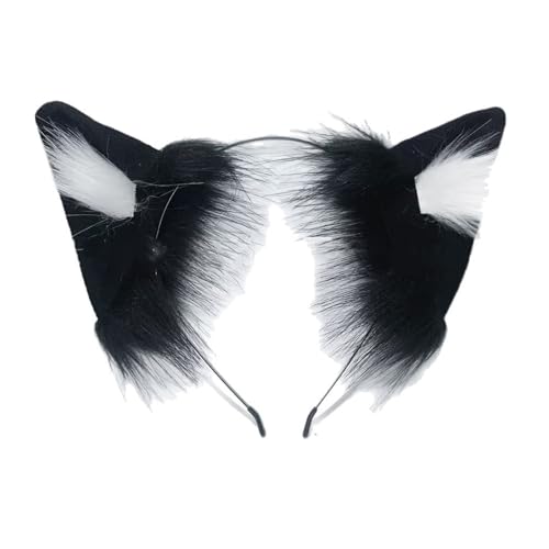 Hoshisea Katzenohren Haarreif, Plüsch Haarreifen, Künstliches Katzenohren Stirnband, für Halloween Thanksgiving Party Cosplay （Schwarz und Weiß） von Hoshisea