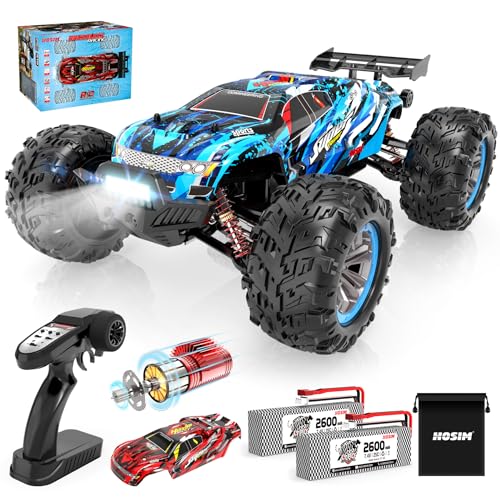 Hosim 1:10 Ferngesteuertes Auto Bürstenloses RC Autos Offroad 1/10 4WD, 68+ km/h, Hobby Grade Offroad Drift RC Monster Truck mit 2 Akkus 40+Min Spielzeit für Kinder, Erwachsene (Blau, X07) von Hosim