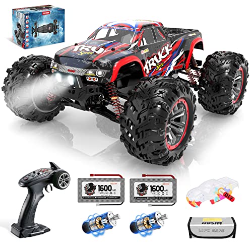Hosim 2022 Neuestes Ferngesteuertes Auto Erwachsene mit Ölgefüllte Stoßdämpfer, 4WD 1:10 RC Auto Offroad Kinder mit 2 Akkus, 30+Min Laufzeit, 2.4 GHz All Terrain RC LKW 48+km/h (9125-NEW, Rot) von Hosim