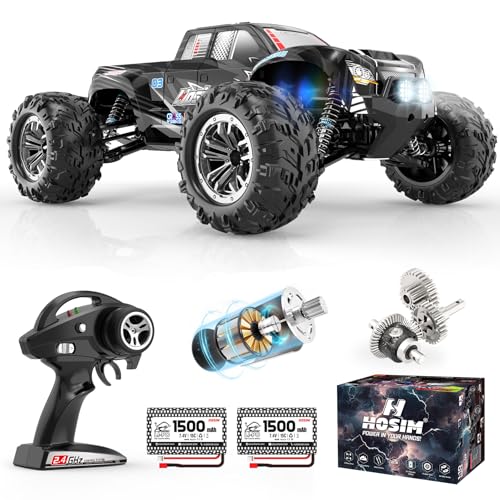 Hosim Ferngesteuertes Auto mit Lichter, RC Autos 1/10 mit 48+ km/h, Hobby Grade Offroad Drift RC Monster Truck mit 2 Akkus 40+Min Spielzeit für Kinder, Erwachsene (X06, Schwarz) von Hosim