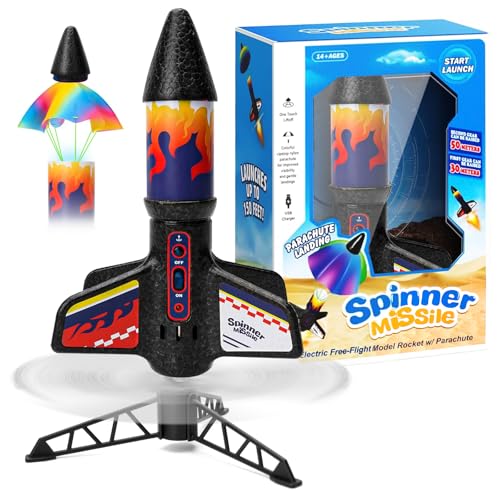 Hossom Rakete Spielzeug, Raketen Spielzeug für Kinder, Motorisierte USB Raketenwerfer mit Fallschirm LED-Licht, Rakete Start bis zu 50 Meter, Outdoor-Spielzeugs für Kinder im Alter von 8–12 Jahren von Hossom