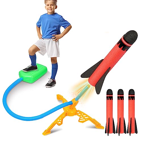 Raketen Spielzeug Fußpumpe Raketen Schaumstoff Outdoor Spielzeug Rakete Spielzeug mit 3 Schaumraketen, Geschenke für Jungen Mädchen von Hossom