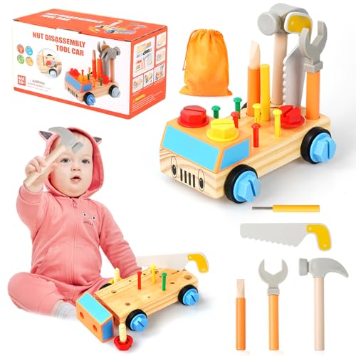 Montessori Spielzeug Holzspielzeug ab 3 4 5 Jahre, Schraubendreher Werkzeug Kinder mit Aufbewahrungstasche, Werkzeugkoffer Motorikspielzeug Geschenk Kinderspielzeug für Mädchen Junge von Hossom