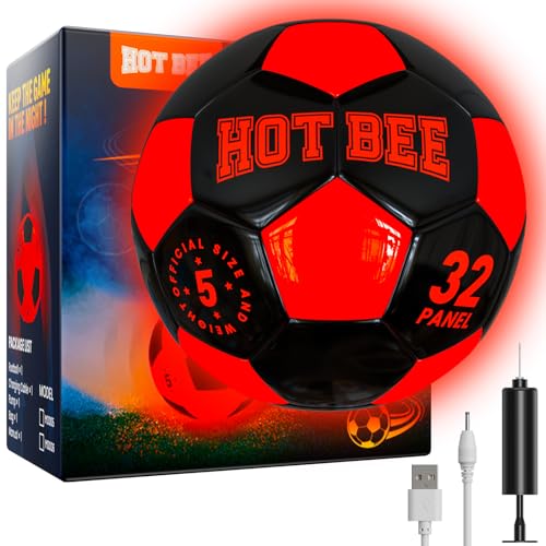 Hot Bee Leuchtender Fußball Wiederaufladbar Fußball Leder LED Fussball mit Tasche Fußball Geschenke für 8–12 Jungen Kinder Teen Weihnachten Geburtstagen Geschenke Spielzeug für Jungen ab 9 10 11 12+ Hot Bee Leuchtender Fußball Wiederaufladbar Fußball Leder LED Fussball mit Tasche Fußball Geschenke für 8–12 Jungen Kinder Teen Weihnachten Geburtstagen Geschenke Spielzeug für Jungen ab 9 10 11 12+ von Hot Bee