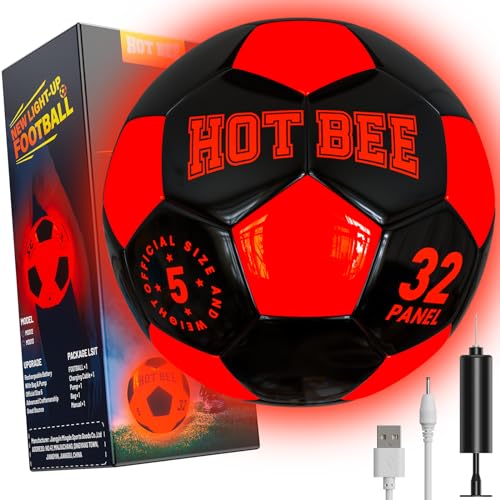 Hot Bee Leuchtender Fußball, Aufladbarer LED Gummi Ball Mit Tasche - Weihnachten Geburtstag Geschenke für 8-12 Jahre Jungen Kinder Teens Spielzeug von Hot Bee