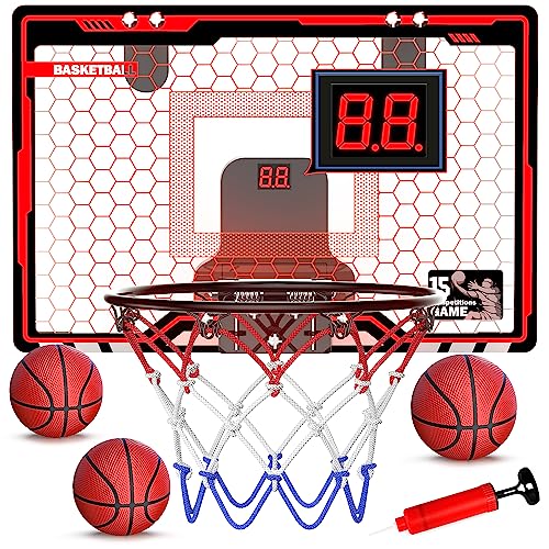 Hot Bee Mini Hoop Basketballkorb für Zimmer Indoor Set, Mini Basketballkorb Kinder mit 3 Bällen, Netz, Backboard und Luftpumpe für Jungen Kinder und Erwachsene, Spielzeug ab 3-10 Jahre Jungen von Hot Bee