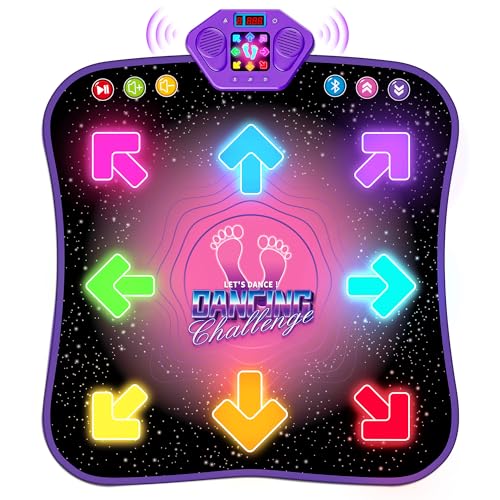 Hot Bee Tanzmatte für Kinder ab 4 5 6 7 8 9 Jahre, Mädchen Geschenke 4-9 Jahre, Musikmatte Kinder Spielzeug ab 4-9 Jahre Mädchen, 8 Leuchtende Pfeile, Bluetooth Musik, 5 Modi von Hot Bee