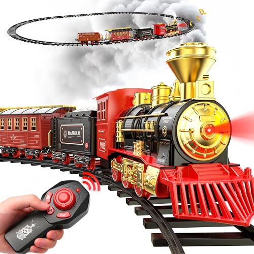 Hot Bee Zug Spielzeug Ferngesteuert, Eisenbahn Kinder Elektrisch, Weihnachtszug Elektrisch, Weihnachtszug um den Baum, Weihnachtstag Geschenke für 3-7 Jahre Jungen Mädchen Zugset Fernbedienung von Hot Bee