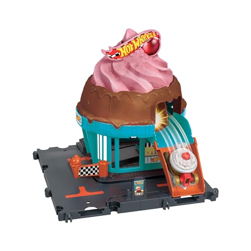 HOT Wheels Let's Race Netflix - City Downtown-Spielset Eiskrem-Strudel - Rennbahn-Action mit Verkehrsschild, inklusive 1:64 Hot Wheels Auto, für Kinder ab 4 Jahren, HTN77 von Disney Prinzessin