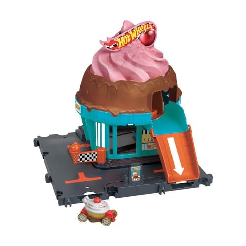 HOT WHEELS Let's Race Netflix - City Downtown-Spielset Eiskrem-Strudel - Rennbahn-Action mit Verkehrsschild, inklusive 1:64 Hot Wheels Auto, für Kinder ab 4 Jahren, HTN77 von Hot Wheels