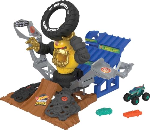 Hot Wheels Monster Trucks - Arena Smashers Mega-Wrex vs. Crushzilla Takedown, Interaktives Spielset, zerstörbare Autos, für Kinder ab 4 Jahren, HPR47 von Hot Wheels