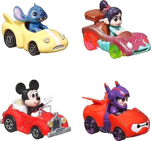 Hot Wheels RacerVerse Disney - Mickey Maus, Vanellope, Hiro und Stitch als Fahrer im Die-Cast-Set, für Kinder ab 3 Jahren, HKD31 von Hot Wheels