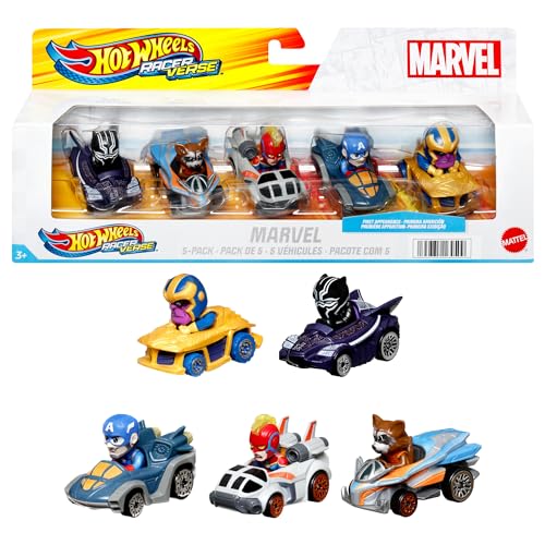 Hot Wheels RacerVerse Marvel Die-Cast-Fahrzeuge - Rocket, Black Panther, Captain Marvel, Captain America, Thanos, Superhelden als Fahrer, für Sammler und Kinder ab 3 Jahren, HPN40 von Hot Wheels