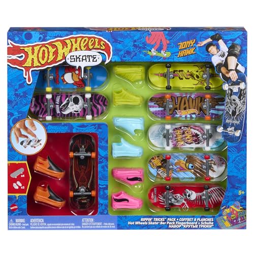 Hot Wheels Skate Fingerboards von Tony Hawk inspiriert, 8er Set mit 4 Paar Finger-/Skateschuhen von Hot Wheels