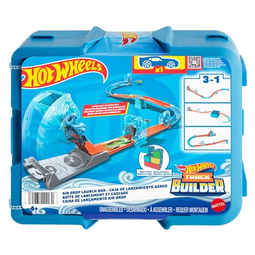 HOT WHEELS Track Builder Freier Fall Starterbox - Wind- und Schwerkraft-Set, modulare Aufbewahrungsbox, Fallrampe, Flipper, für Kinder ab 4 Jahren, HNJ67 von Hot Wheels