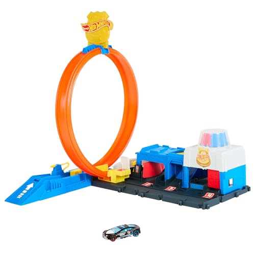 Hot Wheels Spielzeugauto Streckenset, Super Polizeiwache-Spielset mit Die-Cast-Fahrzeug im Maßstab 1:64 und anpassbaren Loopings für unterschiedliche Renn- und Stuntmöglichkeiten, JBM71 Hot Wheels Spielzeugauto Streckenset, Super Polizeiwache-Spielset mit Die-Cast-Fahrzeug im Maßstab 1:64 und anpassbaren Loopings für unterschiedliche Renn- und Stuntmöglichkeiten, JBM71 von Hot Wheels