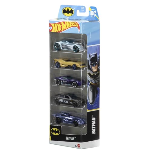 Hot Wheels Batman Spielzeugautos im 5er-Pack, Set aus 5 Die-Cast-Fahrzeugen im Maßstab 1:64 im Batman-Design, einschließlich des Batmobiles, JDR18 Hot Wheels Batman Spielzeugautos im 5er-Pack, Set aus 5 Die-Cast-Fahrzeugen im Maßstab 1:64 im Batman-Design, einschließlich des Batmobiles, JDR18 von Hot Wheels