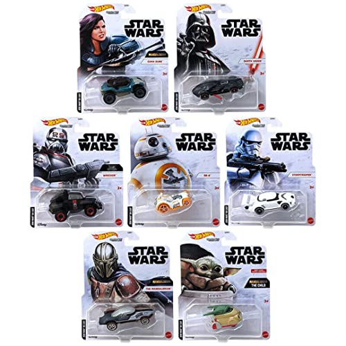 Hot Wheels 2021 Star Wars Studio Character Cars Komplettes Set mit 7 Druckguss-Fahrzeugen von GJH91-956H Release von Hot Wheels