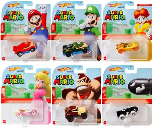 Hot Wheels 2021 Super Mario Character Cars Komplettes Set mit 6 Druckguss-Fahrzeugen Bundle von HDL35-986A Release von Hot Wheels