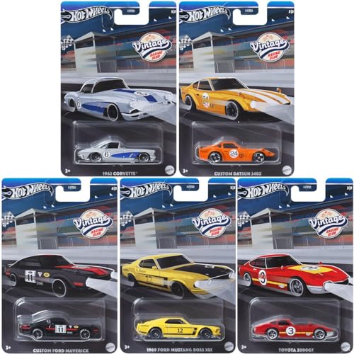 Hot Wheels 2024 Vintage Racing Club – Komplette 5er-Pack Die‑Cast Fahrzeuge (HRT81‑956B) | 1962 Corvette, 1969 Mustang Boss 302, Toyota 2000GT & mehr | Sammleredition – ab 3 Jahren von Hot Wheels