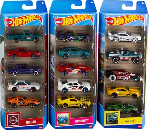 Hot Wheels 5er-Pack Bundle mit 15 Spielzeugautos, 3 Themen-Packungen mit 5 Fahrzeugen 1:64, authentische Details, realistisches Deko, Geschenk für Sammler und Kinder ab 3 Jahren [Amazon Exclusive] von Hot Wheels