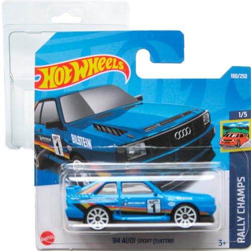 Hot Wheels 84 Audi Quattro Rally Champs 1/5 (180/250) HCX60 Blau 2024 + Kurzkartenschutz Frikimonkey von Hot Wheels