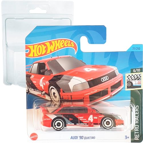 Hot Wheels Audi ´90 Quattro Retro Racers 6/10 (77/250) HKJ81 Short Card Mattel 2023 + Blister & Card Protector Pack Friki Monkey, 90 Audi Quattro Rot von Hot Wheels