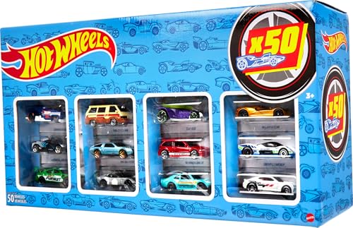 Hot Wheels Autos Set, 50er Pack, Verschiedene Modelle von Spielzeugautos, Maßstab 1:64, mit realistischen Details, Auto Spielzeug, Stile variieren, Spielzeug ab 3 Jahre, CGN22 von Hot WHeeLS