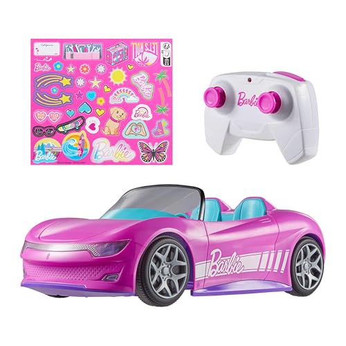 Hot Wheels Barbie Spielzeugauto, ferngesteuertes pinkfarbenes Cabrio, Platz für 2 Barbie-Puppen und Kofferraum lässt sich zum Aufbewahren öffnen, Stickerbogen für Gestaltungsmöglichkeiten, JBH05 Hot Wheels Barbie Spielzeugauto, ferngesteuertes pinkfarbenes Cabrio, Platz für 2 Barbie-Puppen und Kofferraum lässt sich zum Aufbewahren öffnen, Stickerbogen für Gestaltungsmöglichkeiten, JBH05 von Barbie