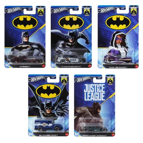 Hot Wheels Batman 2024 Komplett-Set mit 5 – HDG89‑956L | Druckguss-Fahrzeuge im Maßstab 1:64 mit ikonischen Batman-Designs – ab 3 Jahren von Hot Wheels