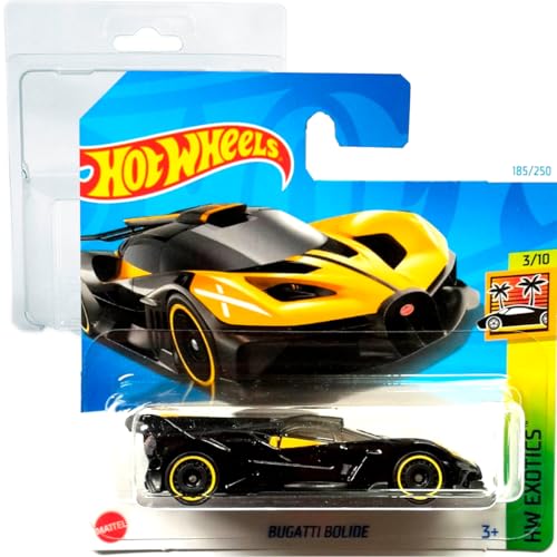 Hot Wheels Bugatti Bolide HW Exotics 3/10 (185/250), HTC22, Gelb 2024 + Kurzkartenschutz Frikimonkey von Hot Wheels