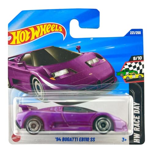 Hot Wheels Bugatti EB110 SS ’94 (JBB36) – HW Race Day 9/10, 221/250 – 2025 Edition, 1:64, Lizenziertes Bugatti-Modell von Hot Wheels
