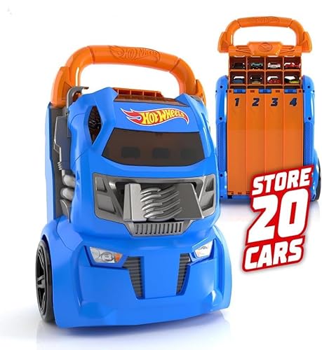 Hot Wheels Cefa Toys Koffer für Autos, 2-in-1, mit Kapazität für 20 Autos, 4 Verschiedene Tracks, Mehrfarbig (HWCC14) von Hot Wheels