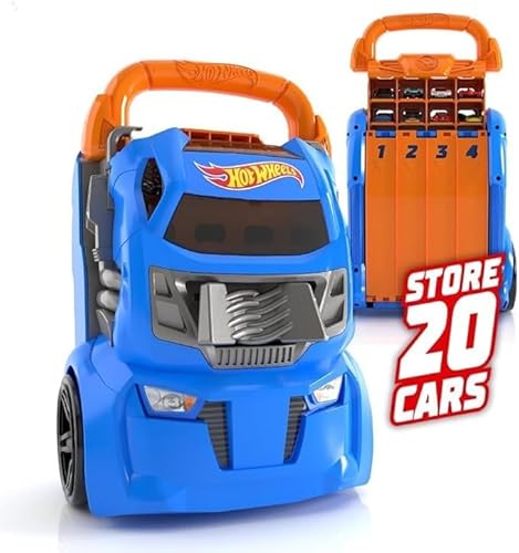 Hot Wheels Cefa Toys Koffer für Autos, 2-in-1, mit Kapazität für 20 Autos, 4 Verschiedene Tracks, Mehrfarbig (HWCC14) von Hot Wheels