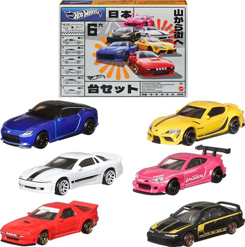 Hot Wheels Car Culture Premium Spielzeugauto, 6er Set, Druckguss im Maßstab 1:64, japanische Fahrzeuge mit erhöhtem Dekor (Stile können variieren) von Hot Wheels
